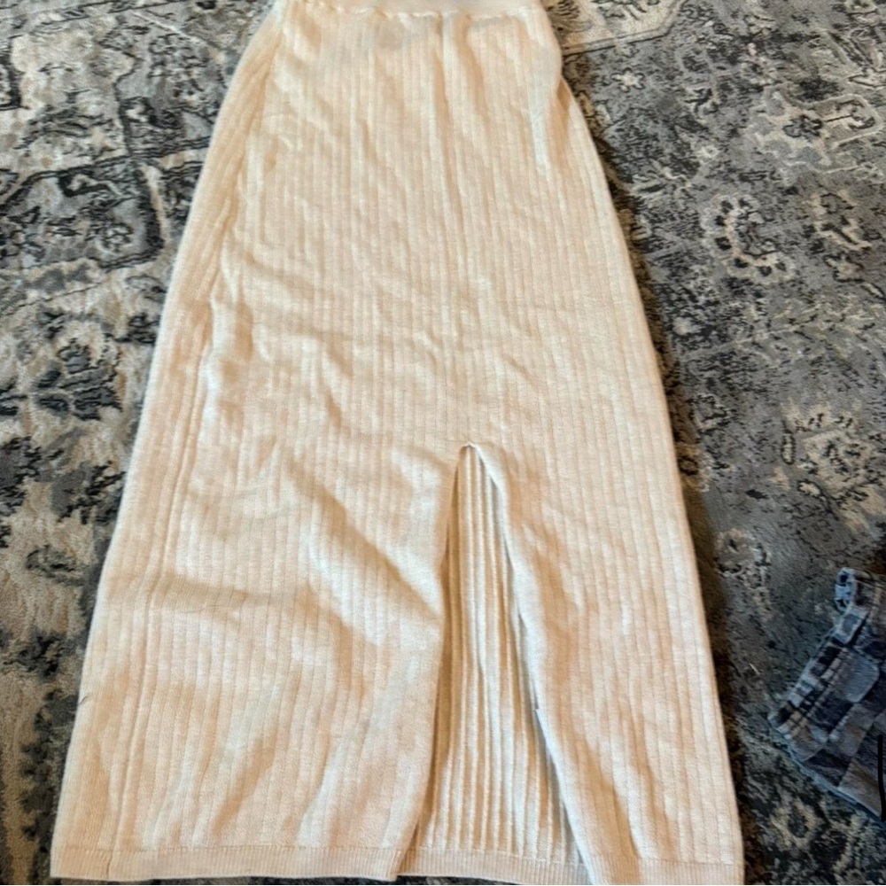 Free People Cream Ribbed Maxi Skirt